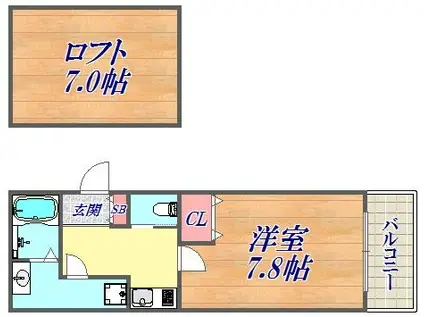 ワコーレヴィアーノ神戸上筒井通イースト(1K/2階)の間取り写真