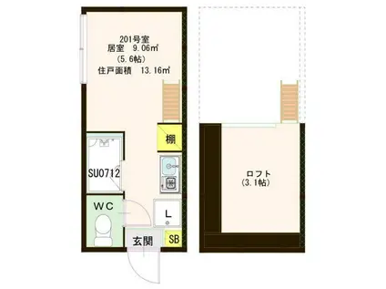 ハーモニーテラス和泉(ワンルーム/2階)の間取り写真