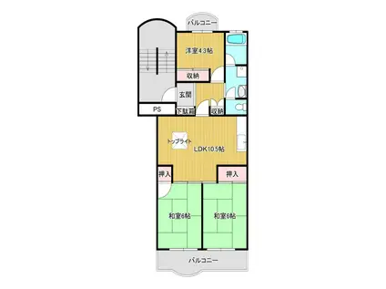 エメラルドマンション南津守(3LDK/5階)の間取り写真