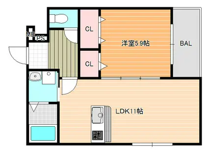 フジパレス教興寺II(1LDK/3階)の間取り写真
