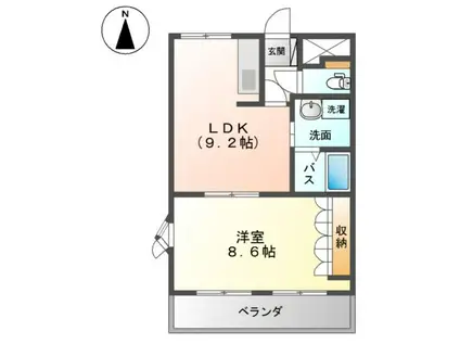 ＪＲ山陽本線 西阿知駅 徒歩17分 2階建 築21年(1LDK/2階)の間取り写真