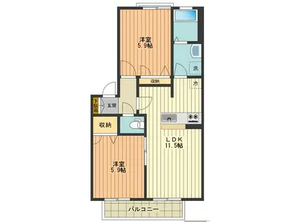 グランシードのぐち(2LDK/2階)の間取り写真