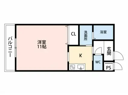 ティーワン緑町(1K/3階)の間取り写真