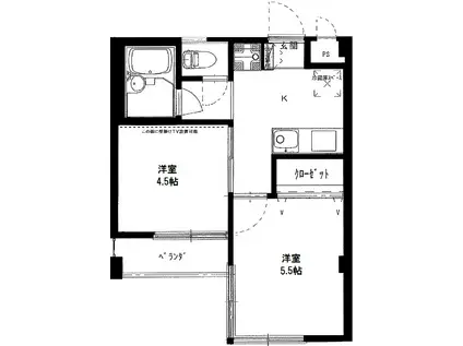 ショーワビルII(2K/4階)の間取り写真