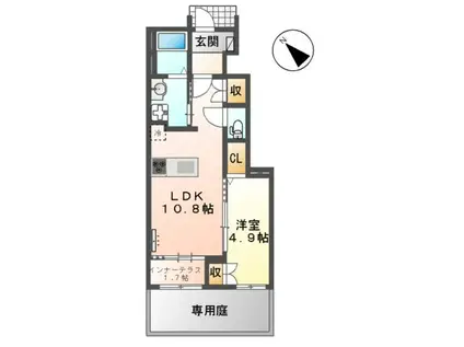 アンソレイエKMY I(1LDK/1階)の間取り写真