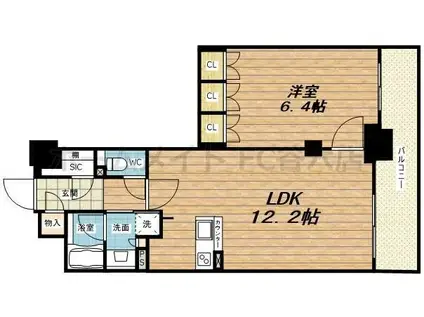 アクシオ梅田東(1LDK/13階)の間取り写真