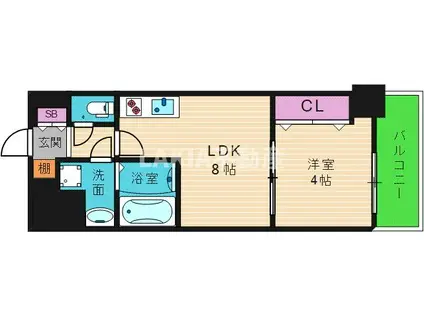 アーバネックス真田山(1LDK/15階)の間取り写真