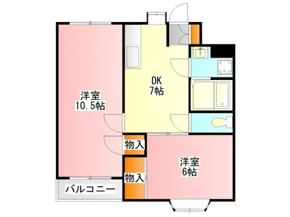 ピースフル福生(2DK/3階)の間取り写真