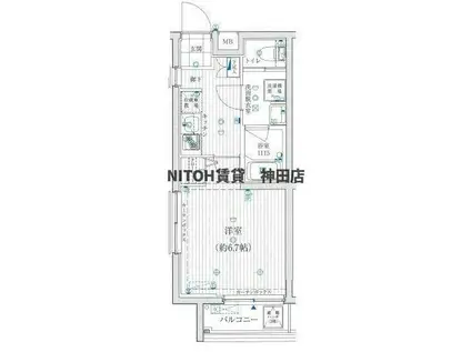 リライア烏山(1K/4階)の間取り写真