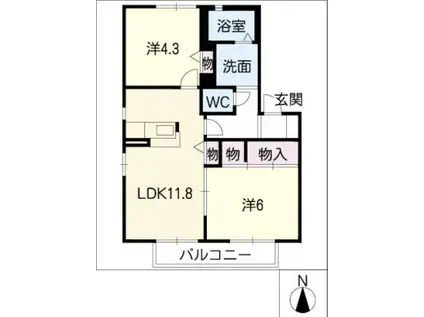ボナール西口 A棟(2LDK/2階)の間取り写真