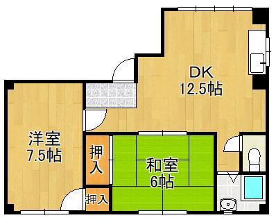 野坂ハイツ(2LDK/4階)の間取り写真