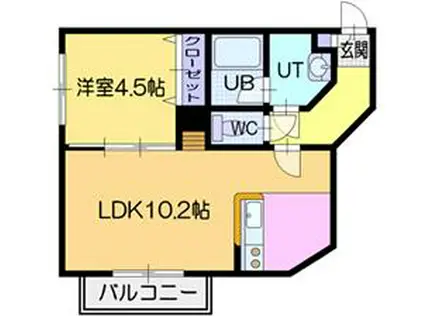 オルセー環状通東(1LDK/3階)の間取り写真