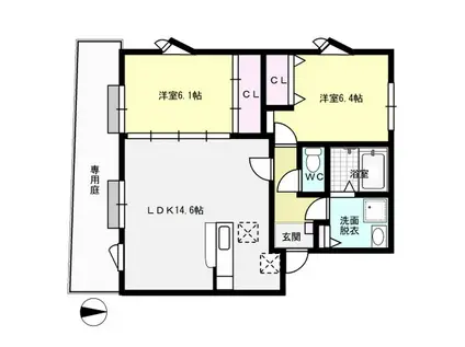 ツインコートB棟(2LDK/1階)の間取り写真