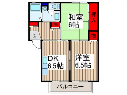 ジュネスコート(2DK/2階)の間取り写真