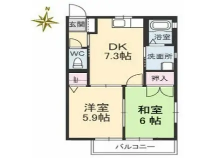 アスリートVII(2DK/2階)の間取り写真