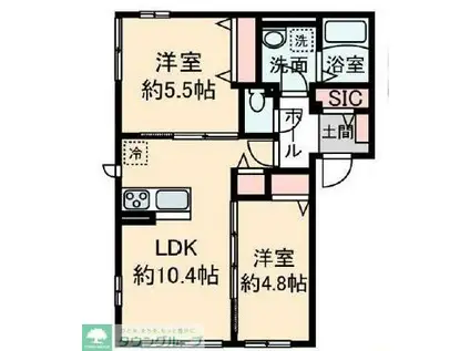 ラピスラズリ(2LDK/2階)の間取り写真
