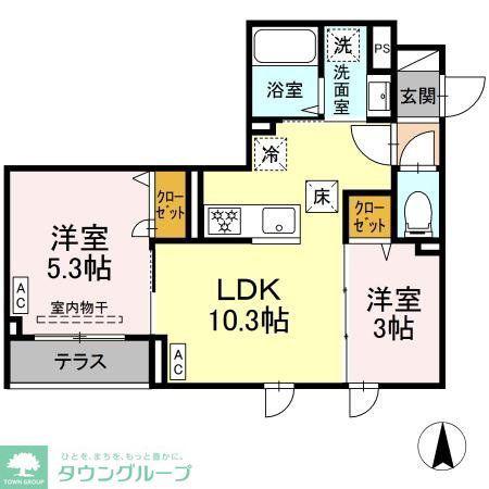 セレスティア南花畑III(2LDK/1階)の間取り写真