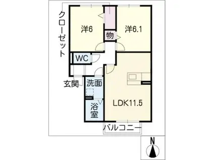 ボナール F(2LDK/2階)の間取り写真