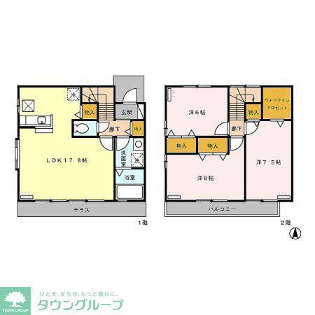 ローズベリーA・B(3LDK/2階)の間取り写真