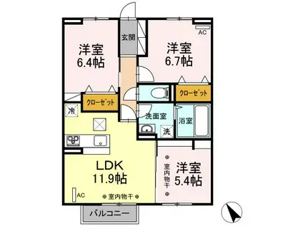 エルシャトー(3LDK/1階)の間取り写真