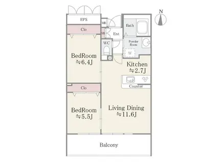 クレアールフレスカ(2LDK/13階)の間取り写真