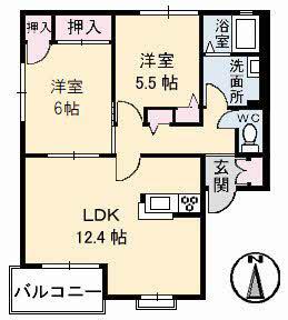 ラ・カーナ D棟(2LDK/2階)の間取り写真