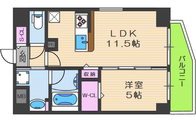 ルアナ北梅田(1LDK/7階)の間取り写真