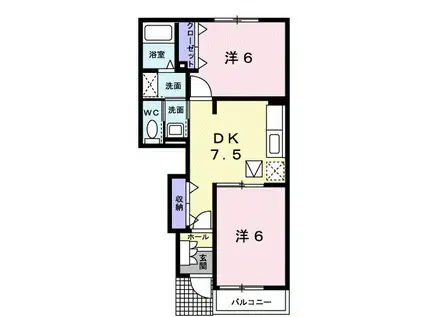 グリーンヒルズカーサB(2DK/1階)の間取り写真