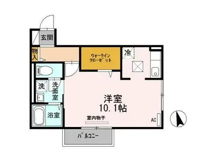 アザレアコートアミカ B棟(ワンルーム/1階)の間取り写真