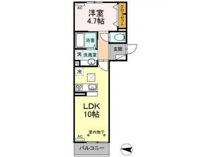 D-ROOM木町通(1LDK/1階)の間取り写真