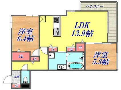 CALME尼崎(2LDK/1階)の間取り写真