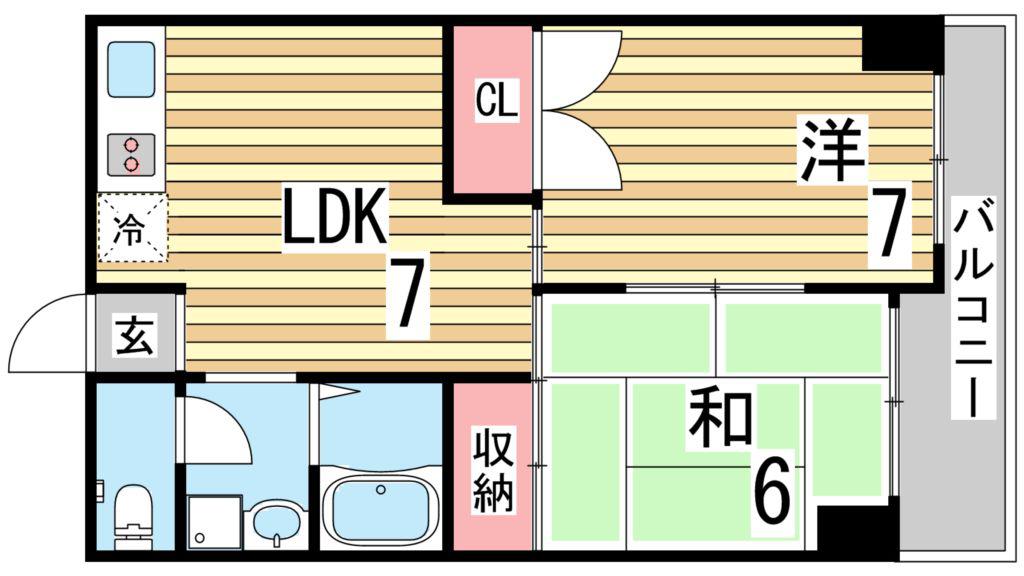 グランデール本多聞(2LDK/4階)の間取り写真