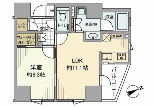 ディアクオーレ白金高輪(1LDK/6階)の間取り写真