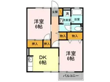 ルミエール B棟(2DK/1階)の間取り写真