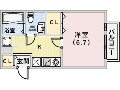 シャルマンコート北野(1K/2階)の間取り写真