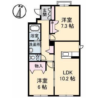グランマスト新品治(2LDK/1階)の間取り写真