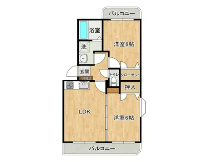 ボヌール二の宮(2LDK/1階)の間取り写真