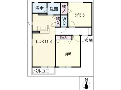 ルミエール高見(2LDK/1階)の間取り写真