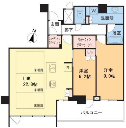 プレミスト天神赤坂タワー1909(2LDK/19階)の間取り写真