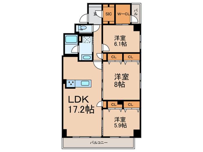 DAIWAグレイスメゾン二子玉川(3LDK/3階)の間取り写真