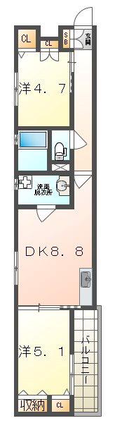 クリエオーレ下神田I(2DK/2階)の間取り写真