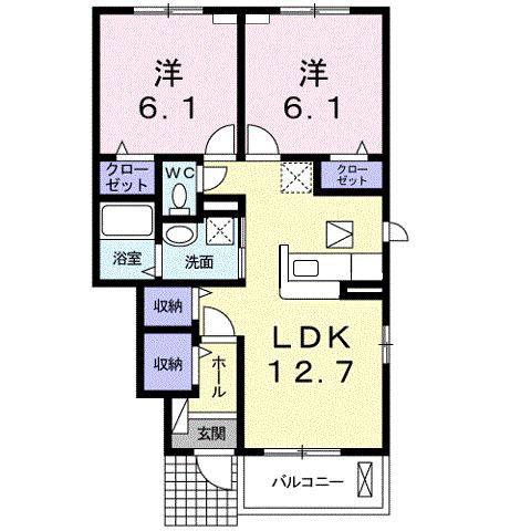 アンソレイユB(2LDK/1階)の間取り写真