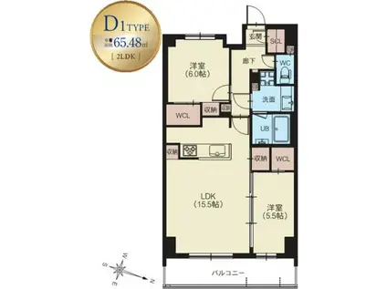 スプランディッド西日暮里(2LDK/6階)の間取り写真