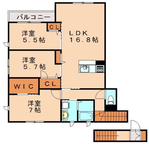 ノワール博多駅南(3LDK/2階)の間取り写真