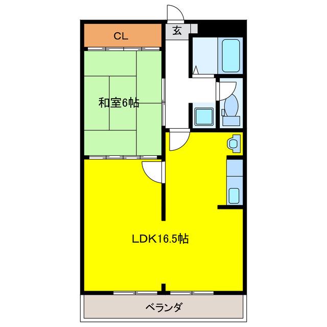 ナワダハイツ(1LDK/2階)の間取り写真