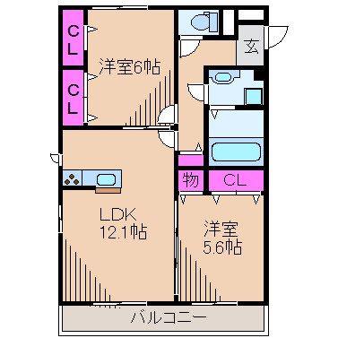 プリマベーラII(2LDK/1階)の間取り写真