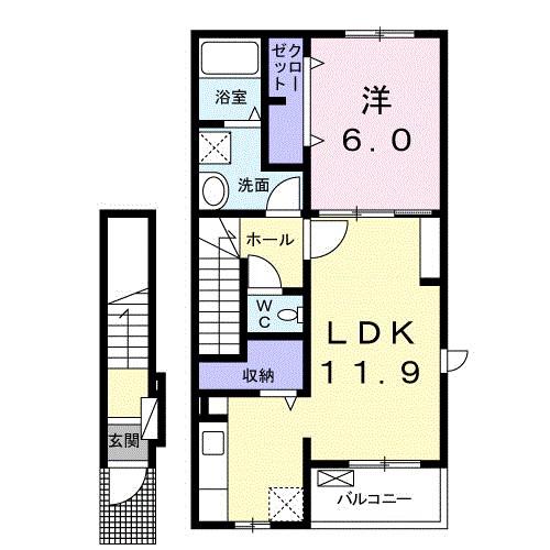 メリリーB(1LDK/2階)の間取り写真