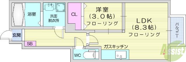リアーレ荒井(1LDK/1階)の間取り写真