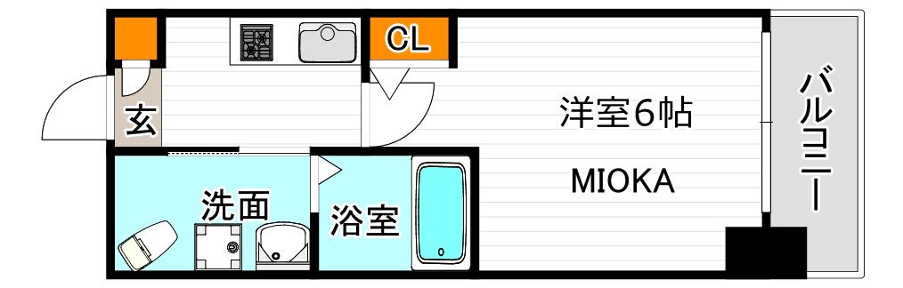 グランパシフィック北畠(1K/8階)の間取り写真