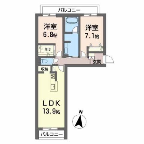 ベレオガーデンズHANA(2LDK/2階)の間取り写真